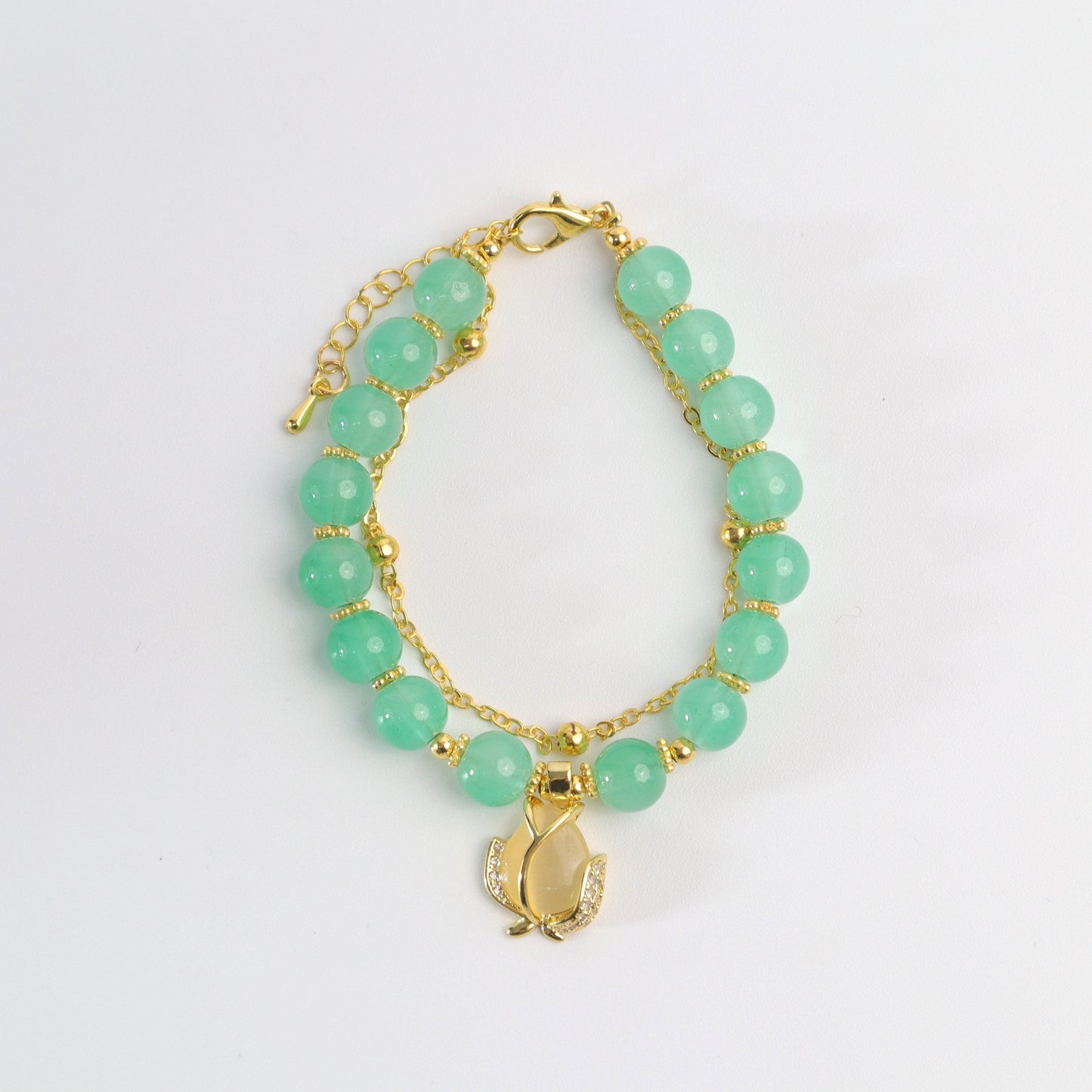 With Golden Shiny Tulip Radiant Springtime Charm - Tulip Green Jade Bracelet