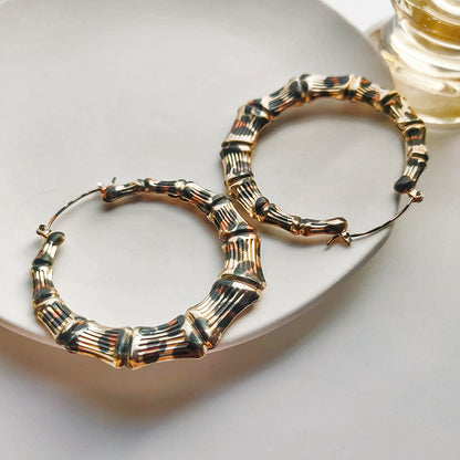 Leopard Simple Large Bamboo Hoop Earrings