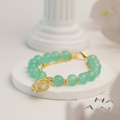 With Golden Shiny Tulip Radiant Springtime Charm - Tulip Green Jade Bracelet